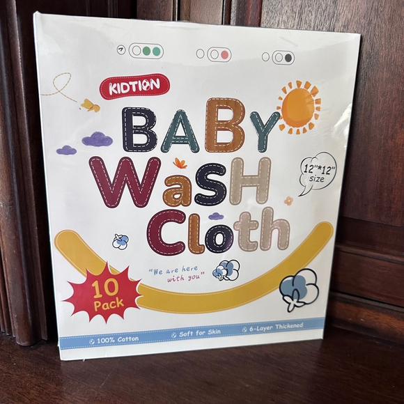 Unisex Baby KIDTION Wash Cloth 12"x12" White, Green, Blue 10 pack NEW IN PACKAGE - Picture 1 of 7